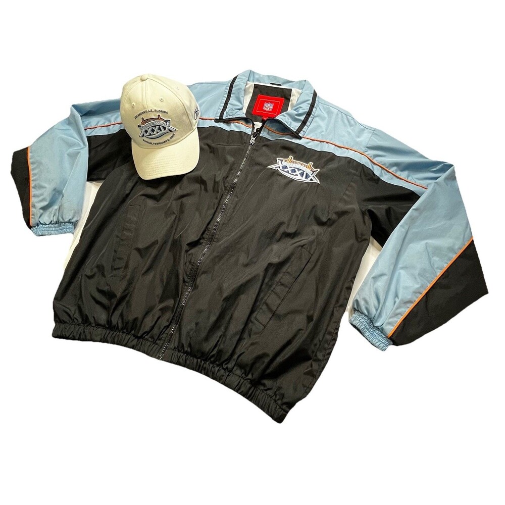Eagles vs Patriots Super Bowl XXXIX Jacket 2005 Jacksonville Florida Large W/Hat